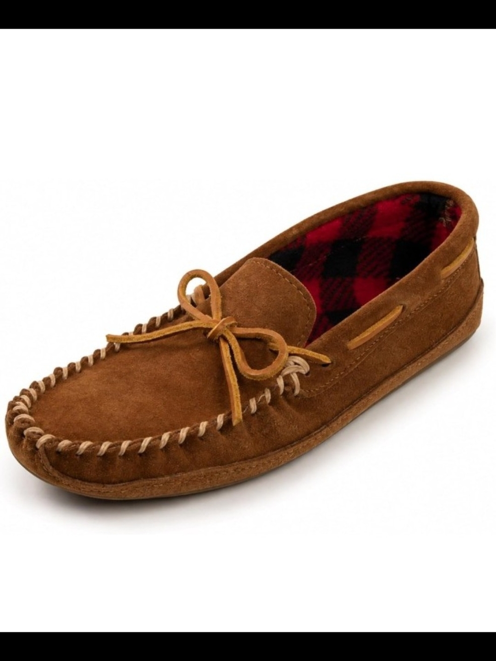 Minnetonka Leather Plaid Lined Hard Sole Moccasin Slippers Mens' Sz 9
